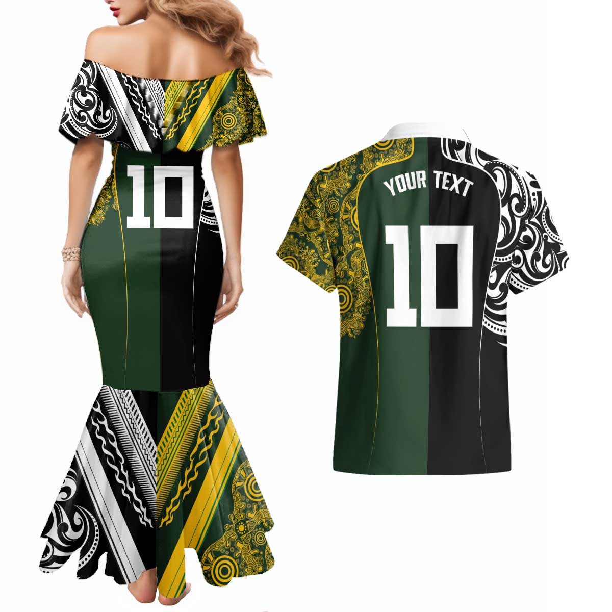 Aotearoa Australia Rugby Custom Couples Matching Mermaid Dress and Hawaiian Shirt Maori and Aboriginal Art Sporty Style LT03 - Polynesian Pride