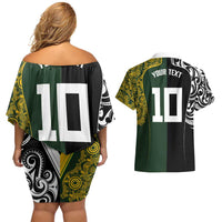 Aotearoa Australia Rugby Custom Couples Matching Off Shoulder Short Dress and Hawaiian Shirt Maori and Aboriginal Art Sporty Style LT03 - Polynesian Pride