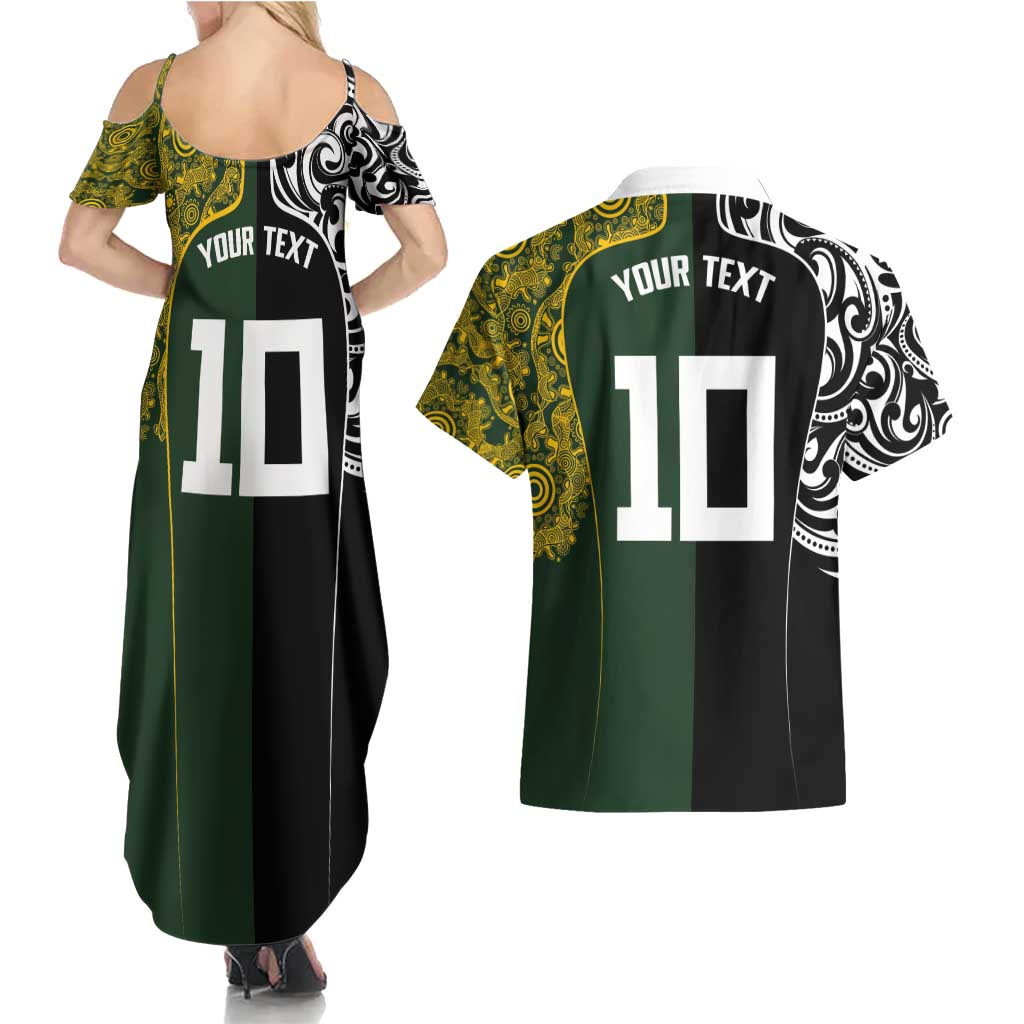 Aotearoa Australia Rugby Custom Couples Matching Summer Maxi Dress and Hawaiian Shirt Maori and Aboriginal Art Sporty Style LT03 - Polynesian Pride
