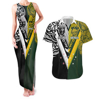 Aotearoa Australia Rugby Custom Couples Matching Tank Maxi Dress and Hawaiian Shirt Maori and Aboriginal Art Sporty Style LT03 Green - Polynesian Pride