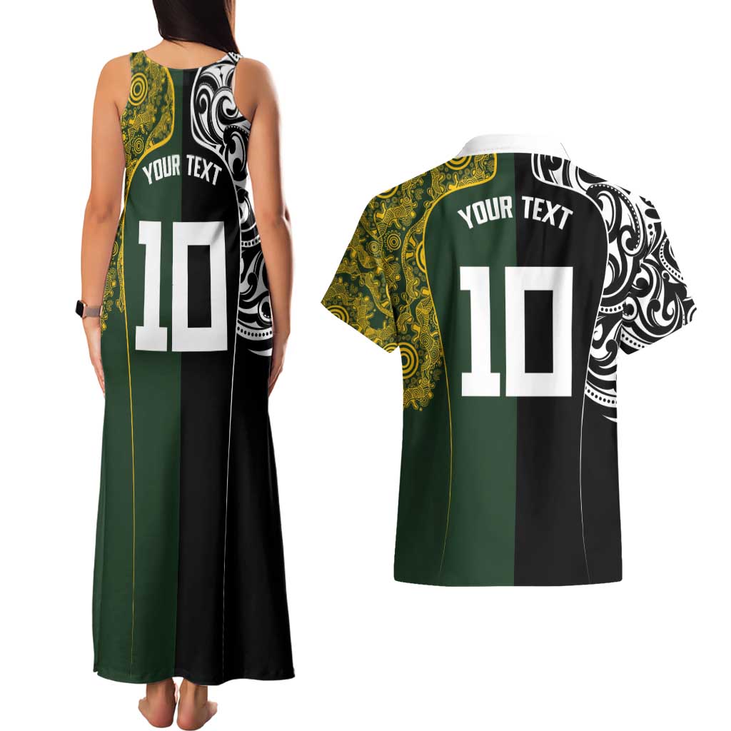 Aotearoa Australia Rugby Custom Couples Matching Tank Maxi Dress and Hawaiian Shirt Maori and Aboriginal Art Sporty Style LT03 - Polynesian Pride