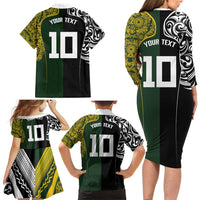 Aotearoa Australia Rugby Custom Family Matching Long Sleeve Bodycon Dress and Hawaiian Shirt Maori and Aboriginal Art Sporty Style LT03 - Polynesian Pride
