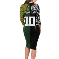 Aotearoa Australia Rugby Custom Family Matching Long Sleeve Bodycon Dress and Hawaiian Shirt Maori and Aboriginal Art Sporty Style LT03 - Polynesian Pride