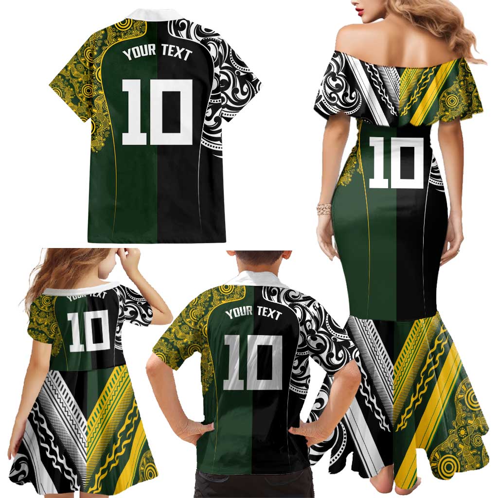 Aotearoa Australia Rugby Custom Family Matching Mermaid Dress and Hawaiian Shirt Maori and Aboriginal Art Sporty Style LT03 - Polynesian Pride