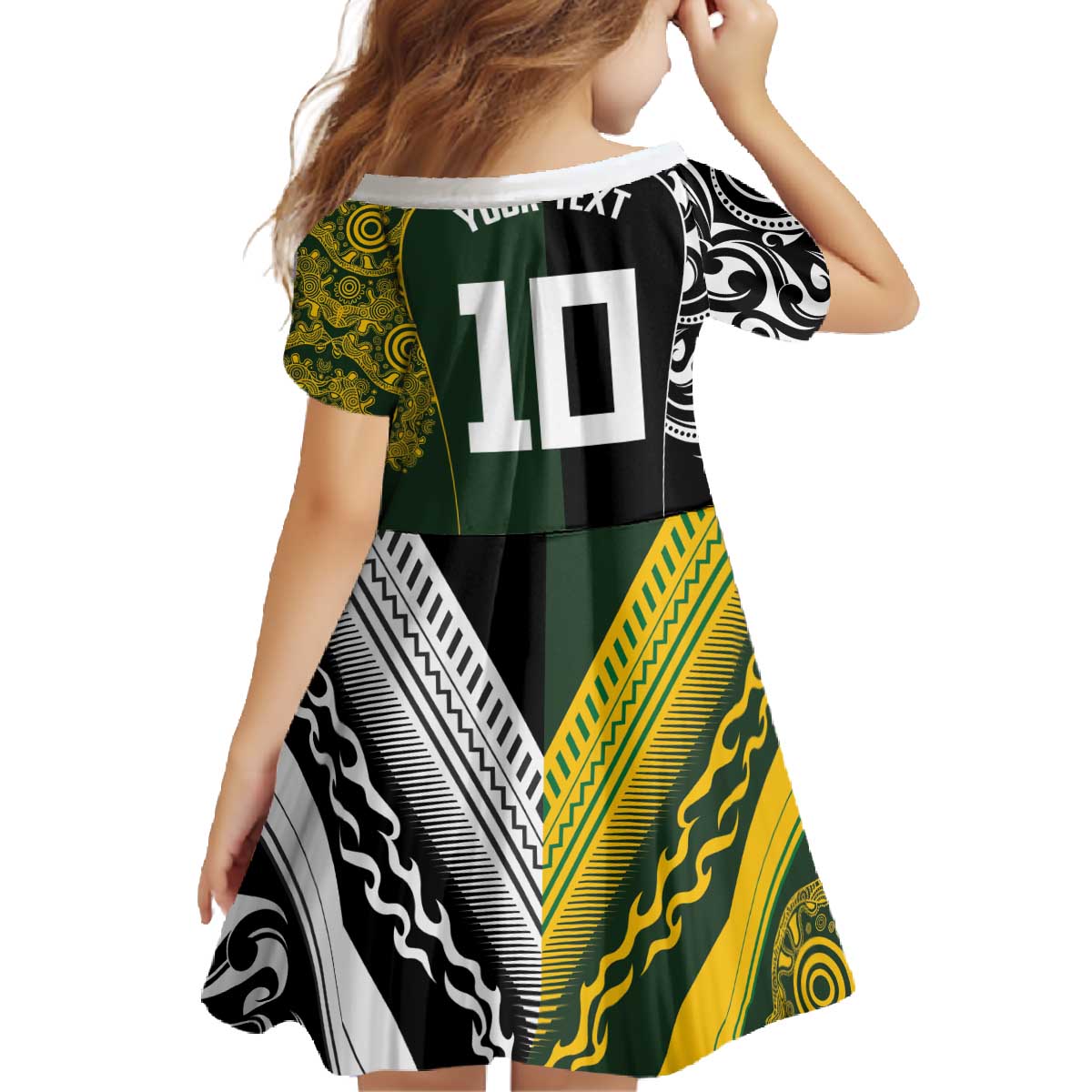 Aotearoa Australia Rugby Custom Family Matching Off The Shoulder Long Sleeve Dress and Hawaiian Shirt Maori and Aboriginal Art Sporty Style LT03 - Polynesian Pride