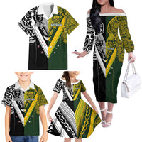 Aotearoa Australia Rugby Custom Family Matching Off The Shoulder Long Sleeve Dress and Hawaiian Shirt Maori and Aboriginal Art Sporty Style LT03 - Polynesian Pride