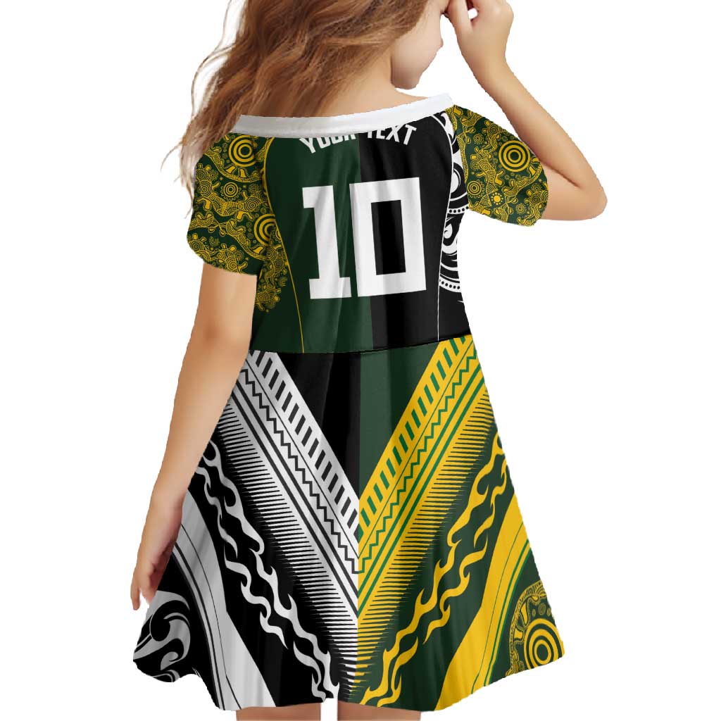 Aotearoa Australia Rugby Custom Family Matching Off Shoulder Maxi Dress and Hawaiian Shirt Maori and Aboriginal Art Sporty Style - Polynesian Pride