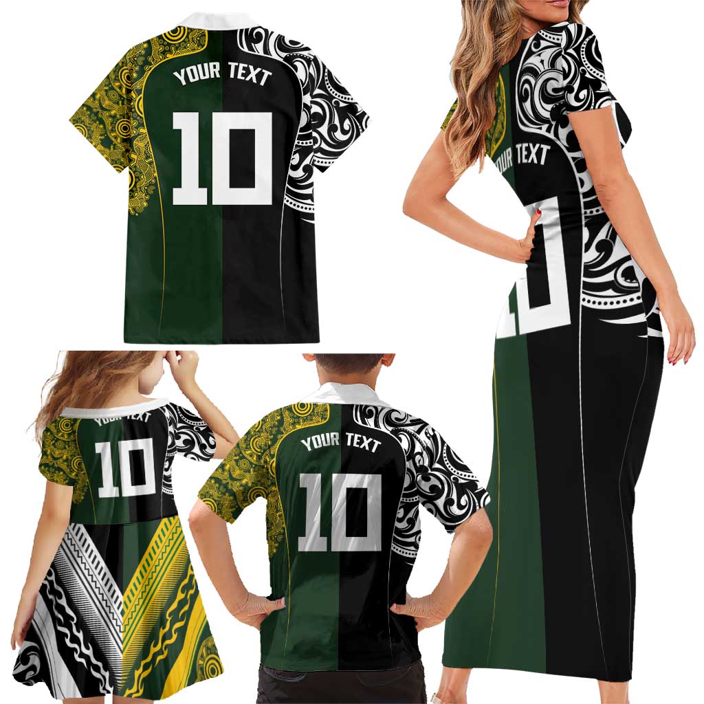 Aotearoa Australia Rugby Custom Family Matching Short Sleeve Bodycon Dress and Hawaiian Shirt Maori and Aboriginal Art Sporty Style LT03 - Polynesian Pride