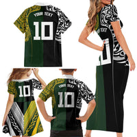 Aotearoa Australia Rugby Custom Family Matching Short Sleeve Bodycon Dress and Hawaiian Shirt Maori and Aboriginal Art Sporty Style LT03 - Polynesian Pride
