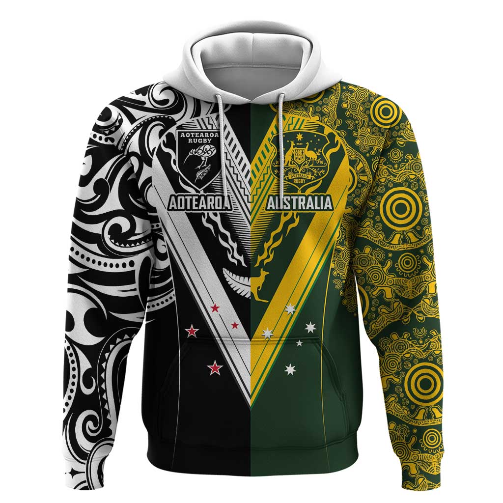 Aotearoa Australia Rugby Custom Hoodie Maori and Aboriginal Art Sporty Style - Polynesian Pride
