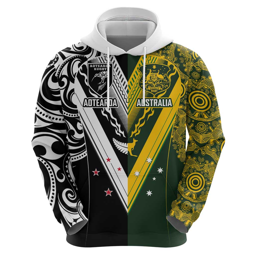Aotearoa Australia Rugby Custom Hoodie Maori and Aboriginal Art Sporty Style - Polynesian Pride