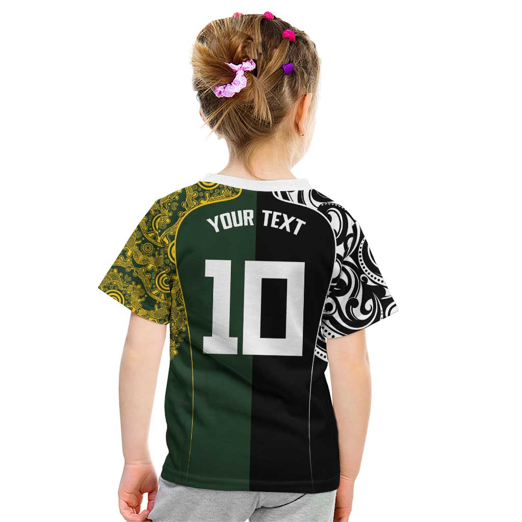 Aotearoa Australia Rugby Custom Kid T Shirt Maori and Aboriginal Art Sporty Style - Polynesian Pride