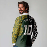 Aotearoa Australia Rugby Custom Long Sleeve Polo Shirt Maori and Aboriginal Art Sporty Style - Polynesian Pride