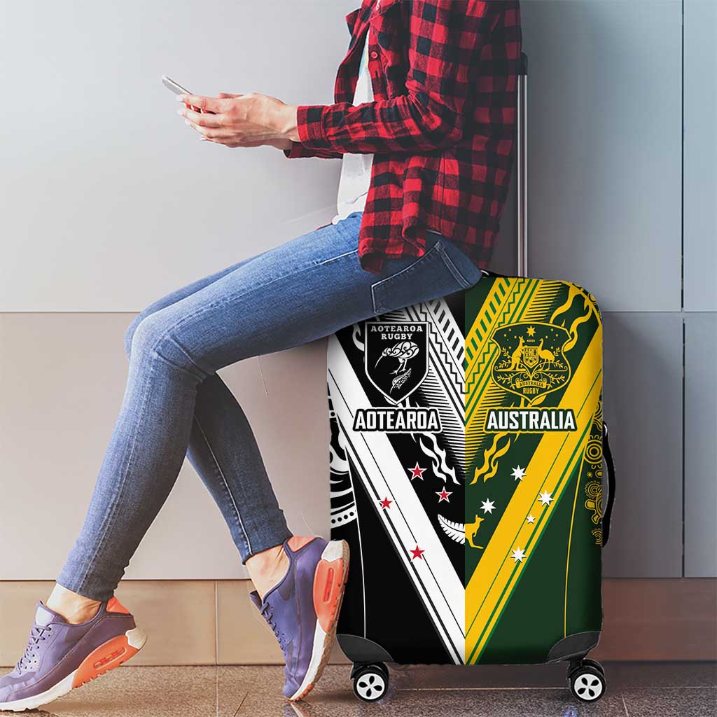 Aotearoa Australia Rugby Luggage Cover Maori and Aboriginal Art Sporty Style - Polynesian Pride
