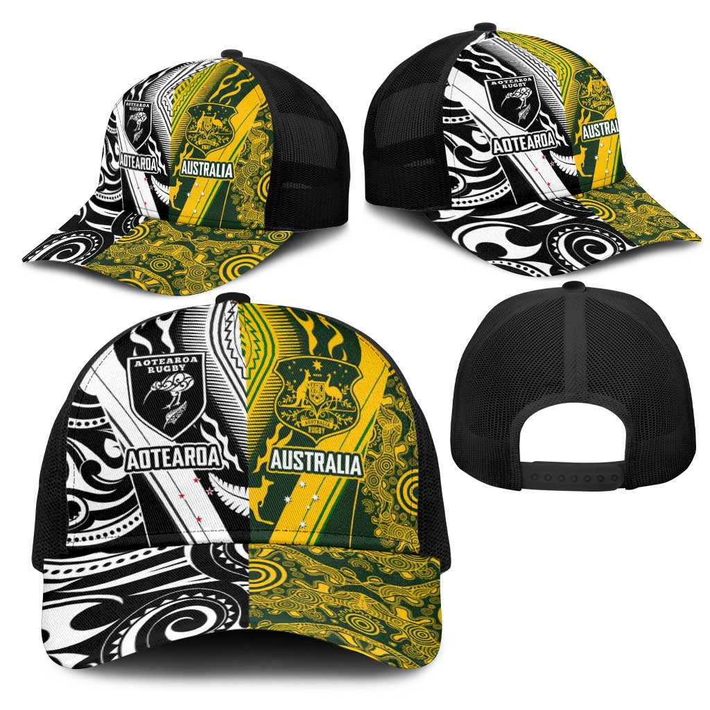 Aotearoa Australia Rugby Mesh Trucker Cap Maori and Aboriginal Art Sporty Style LT03 - Polynesian Pride