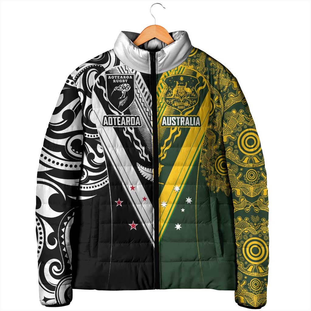 Aotearoa Australia Rugby Custom Padded Jacket Maori and Aboriginal Art Sporty Style - Polynesian Pride