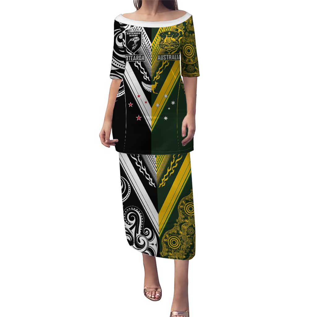 Aotearoa Australia Rugby Custom Puletasi Maori and Aboriginal Art Sporty Style - Polynesian Pride