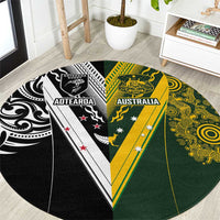 Aotearoa Australia Rugby Round Carpet Maori and Aboriginal Art Sporty Style LT03 Green - Polynesian Pride