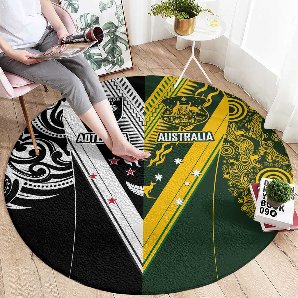 Aotearoa Australia Rugby Round Carpet Maori and Aboriginal Art Sporty Style LT03 - Polynesian Pride