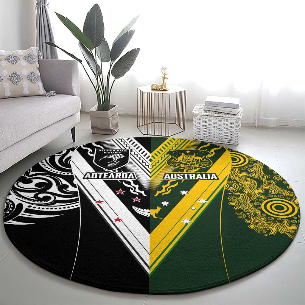 Aotearoa Australia Rugby Round Carpet Maori and Aboriginal Art Sporty Style LT03 - Polynesian Pride