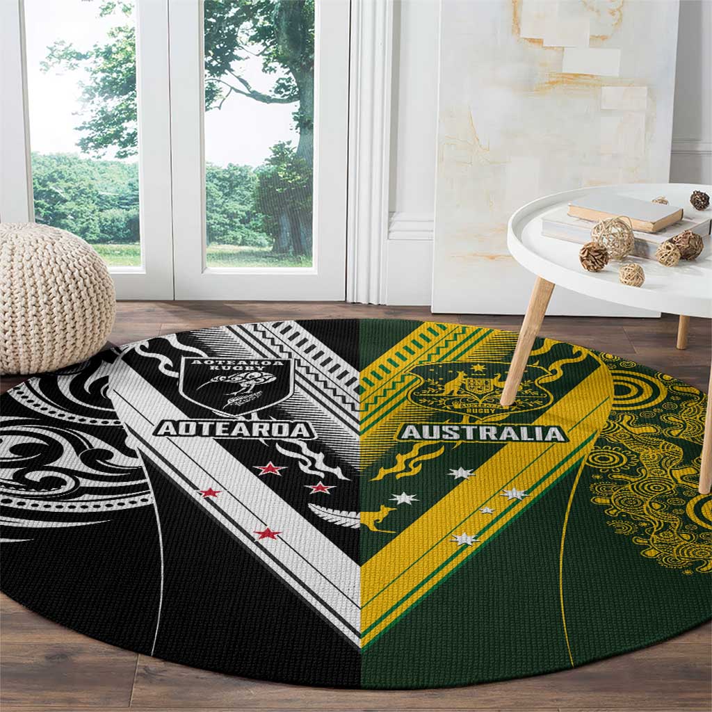 Aotearoa Australia Rugby Round Carpet Maori and Aboriginal Art Sporty Style LT03 - Polynesian Pride