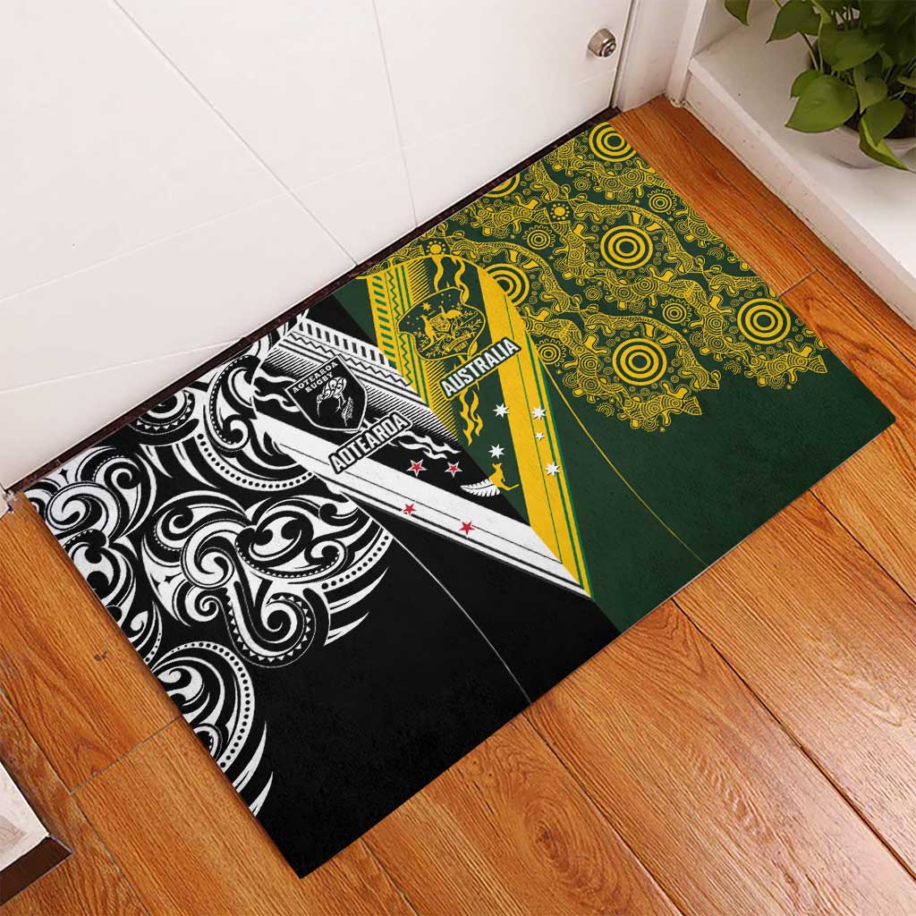 Aotearoa Australia Rugby Rubber Doormat Maori and Aboriginal Art Sporty Style - Polynesian Pride