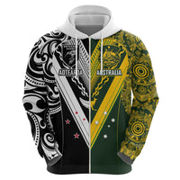 Aotearoa Australia Rugby Custom Zip Hoodie Maori and Aboriginal Art Sporty Style - Polynesian Pride