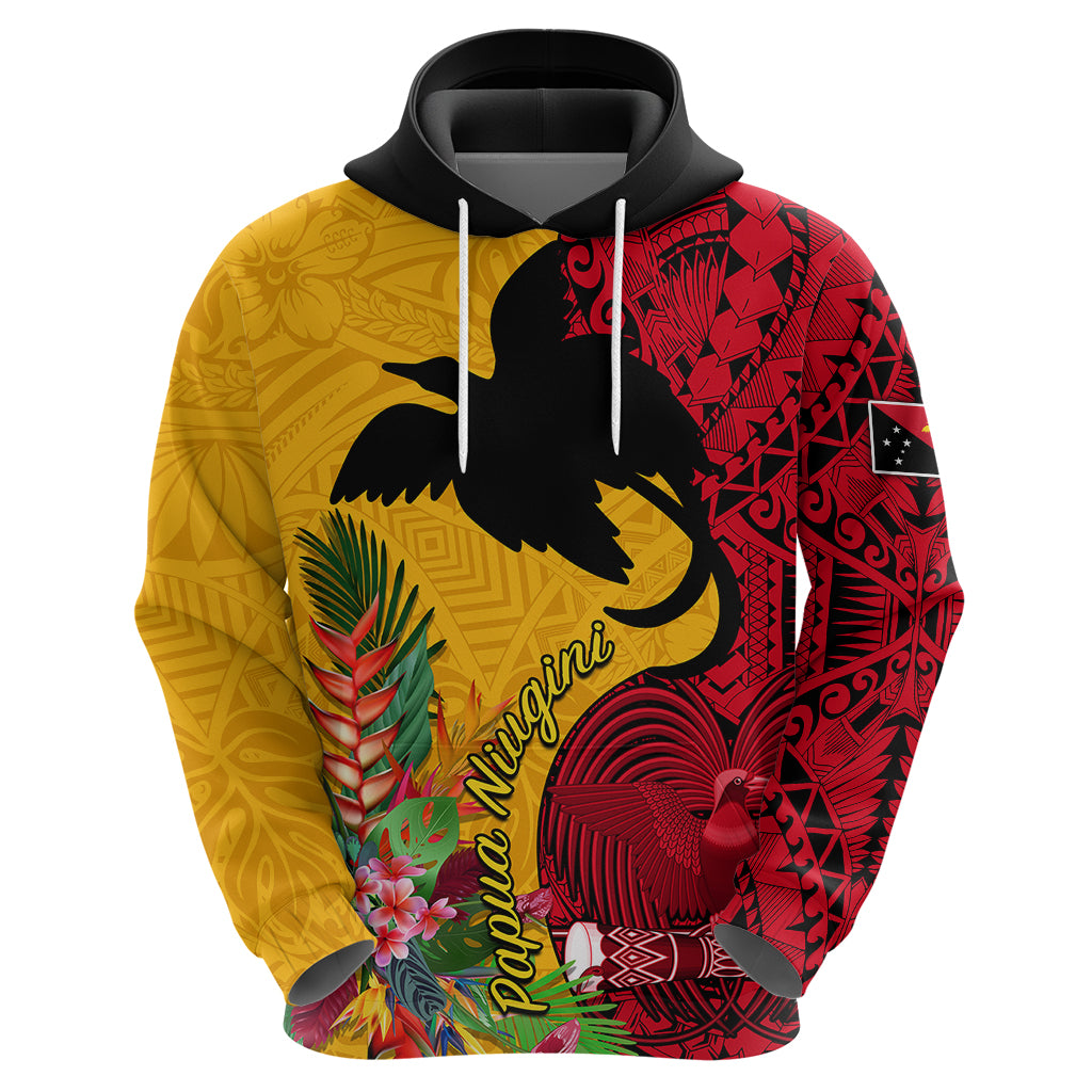 Custom Papua New Guinea Hoodie Birds Of Paradise Mix Tropical Flower Polynesian Pattern LT03 - Polynesian Pride