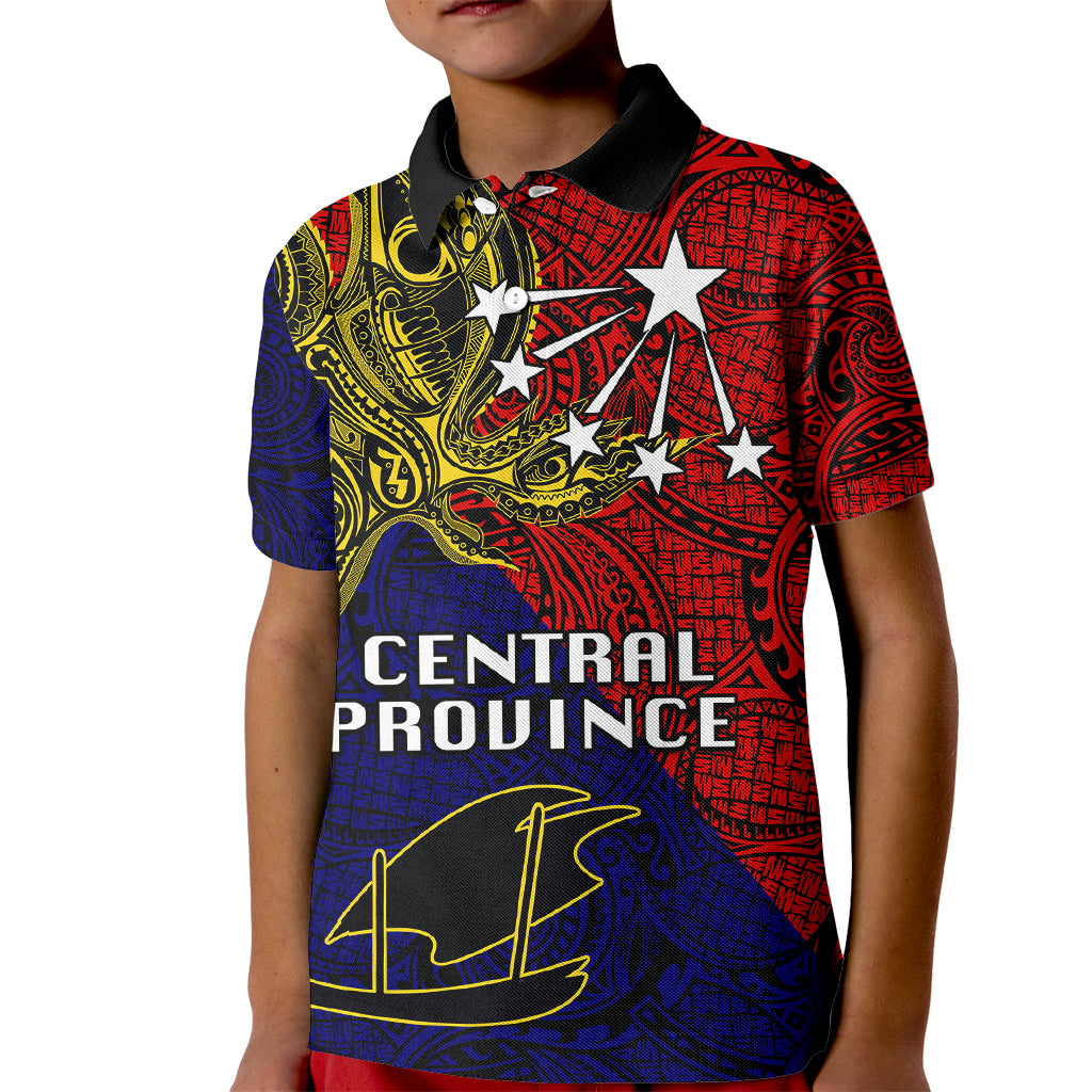 Papua New Guinea Central Province Kid Polo Shirt PNG Birds Of Paradise Polynesian Arty Style LT03 Kid Red - Polynesian Pride