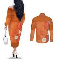 International Day for the Elimination of Violence Against Women Couples Matching Off The Shoulder Long Sleeve Dress and Long Sleeve Button Shirt Polynesian Pattern LT03 - Polynesian Pride