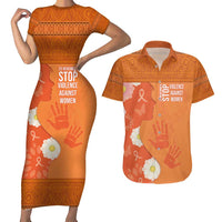 International Day for the Elimination of Violence Against Women Couples Matching Short Sleeve Bodycon Dress and Hawaiian Shirt Polynesian Pattern LT03 Orange - Polynesian Pride