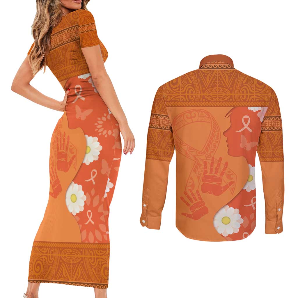 International Day for the Elimination of Violence Against Women Couples Matching Short Sleeve Bodycon Dress and Long Sleeve Button Shirt Polynesian Pattern LT03 - Polynesian Pride