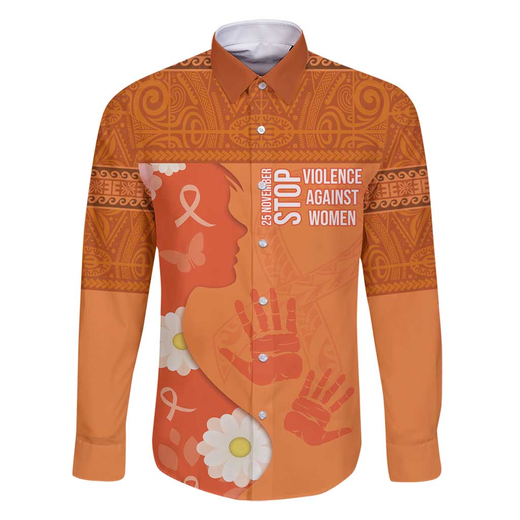 International Day for the Elimination of Violence Against Women Family Matching Long Sleeve Bodycon Dress and Hawaiian Shirt Polynesian Pattern LT03 Dad's Shirt - Long Sleeve Orange - Polynesian Pride