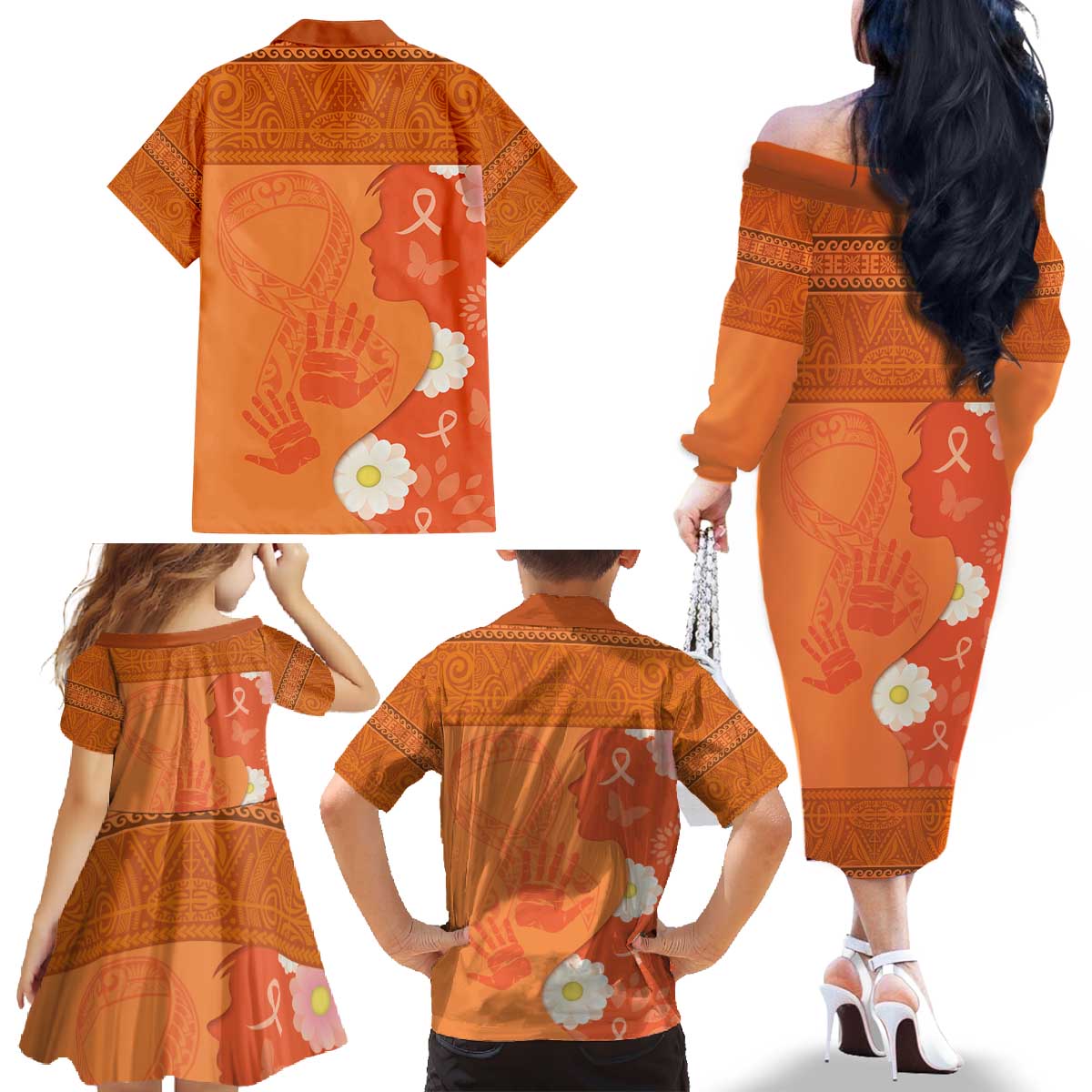 International Day for the Elimination of Violence Against Women Family Matching Off The Shoulder Long Sleeve Dress and Hawaiian Shirt Polynesian Pattern LT03 - Polynesian Pride