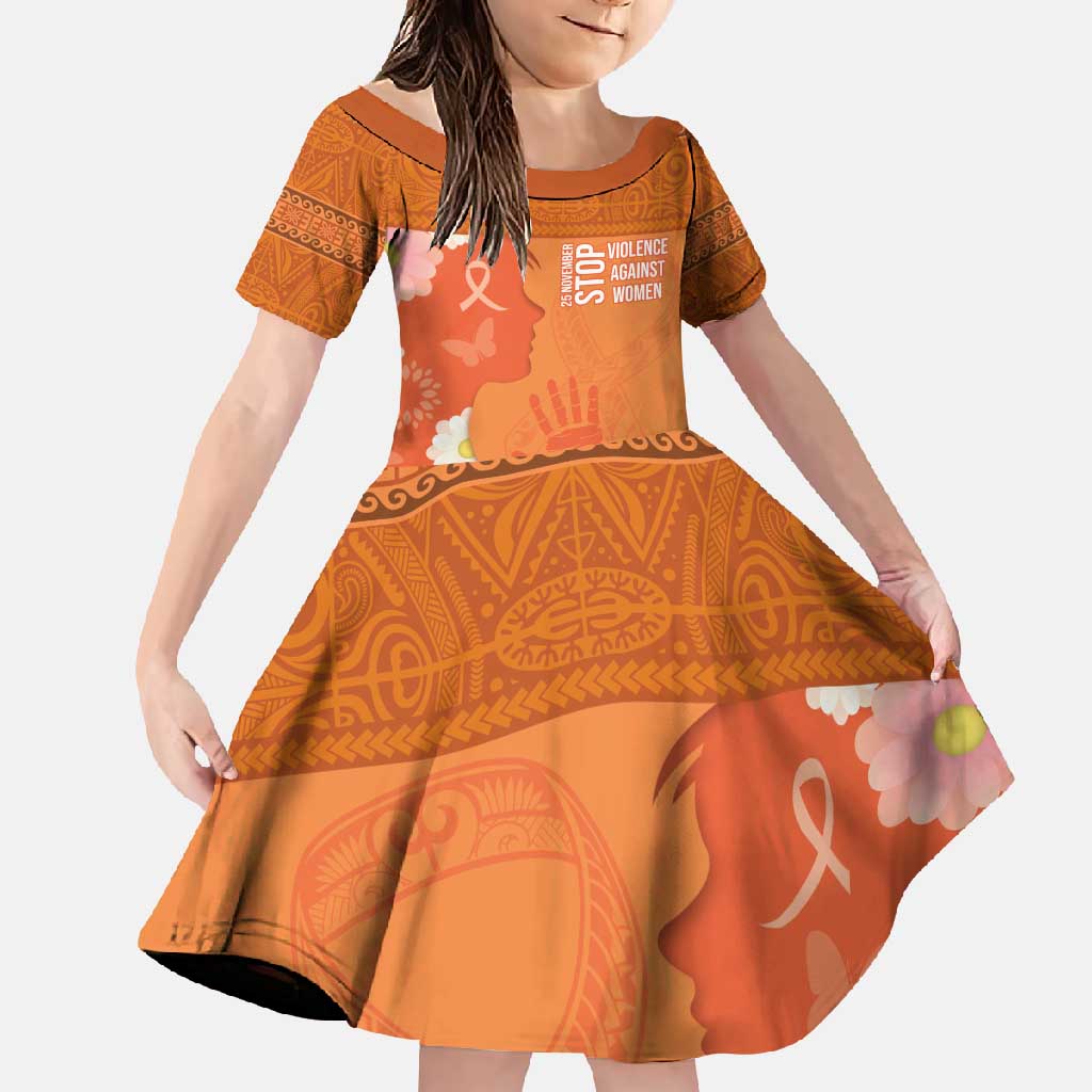 International Day for the Elimination of Violence Against Women Family Matching Off Shoulder Maxi Dress and Hawaiian Shirt Polynesian Pattern LT03 Daughter's Dress Orange - Polynesian Pride