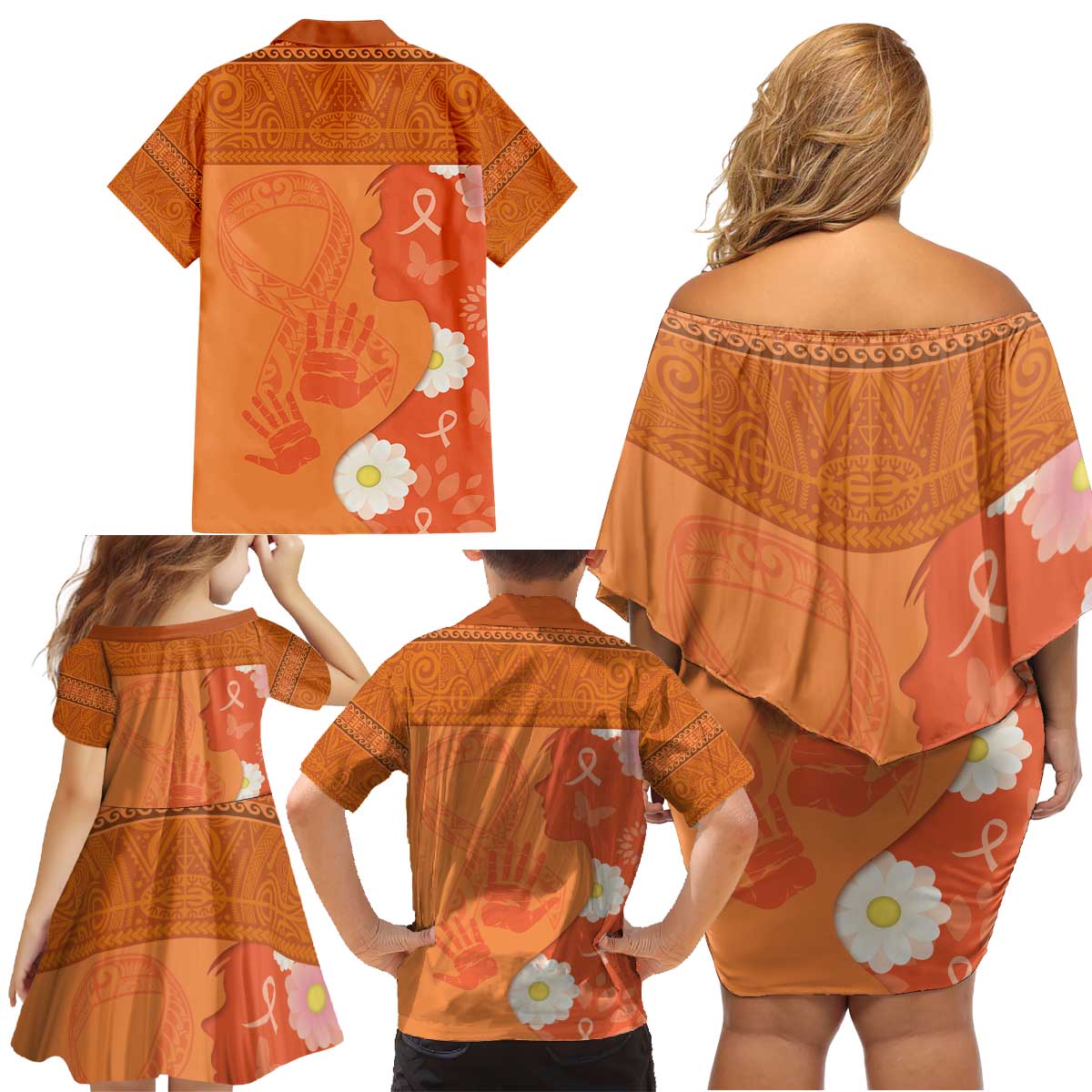 International Day for the Elimination of Violence Against Women Family Matching Off Shoulder Short Dress and Hawaiian Shirt Polynesian Pattern LT03 - Polynesian Pride