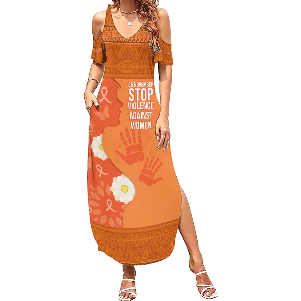 International Day for the Elimination of Violence Against Women Family Matching Summer Maxi Dress and Hawaiian Shirt Polynesian Pattern LT03 Mom's Dress Orange - Polynesian Pride