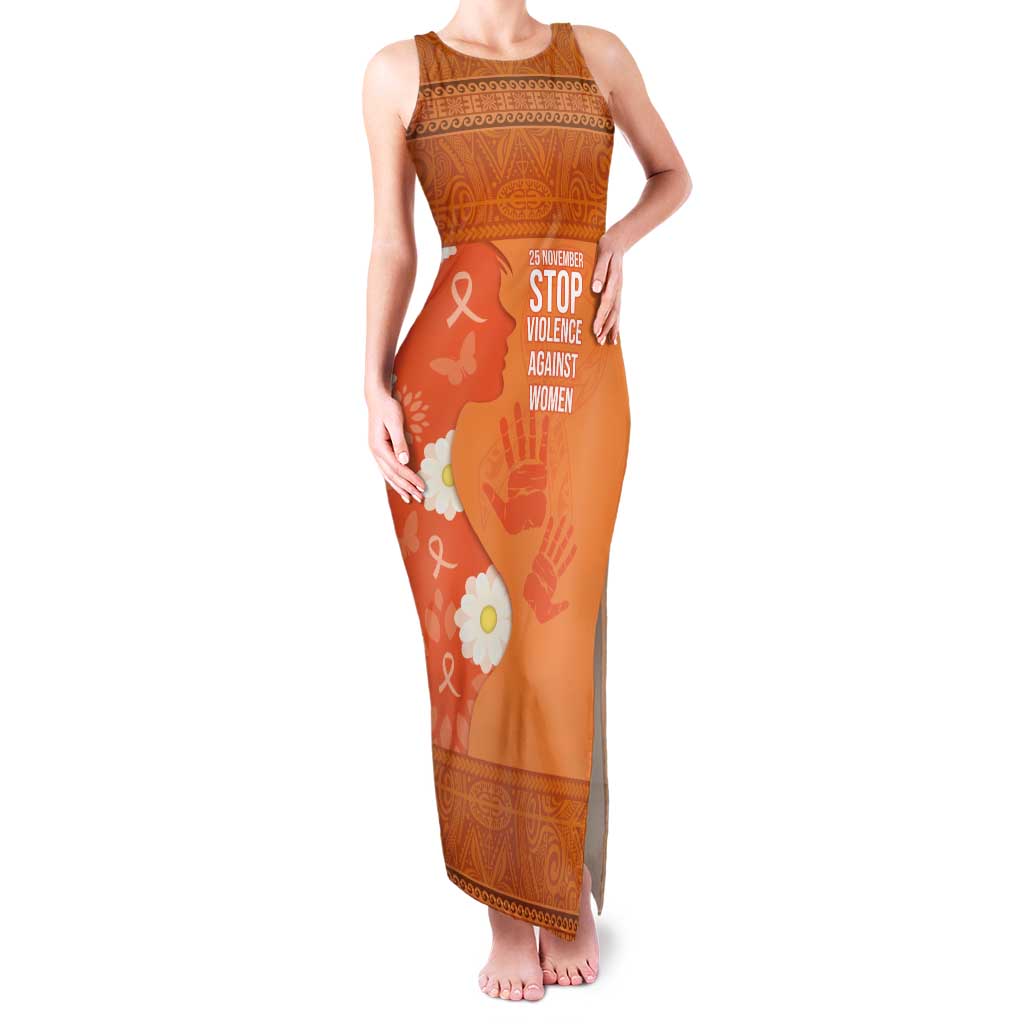 International Day for the Elimination of Violence Against Women Family Matching Tank Maxi Dress and Hawaiian Shirt Polynesian Pattern LT03 Mom's Dress Orange - Polynesian Pride