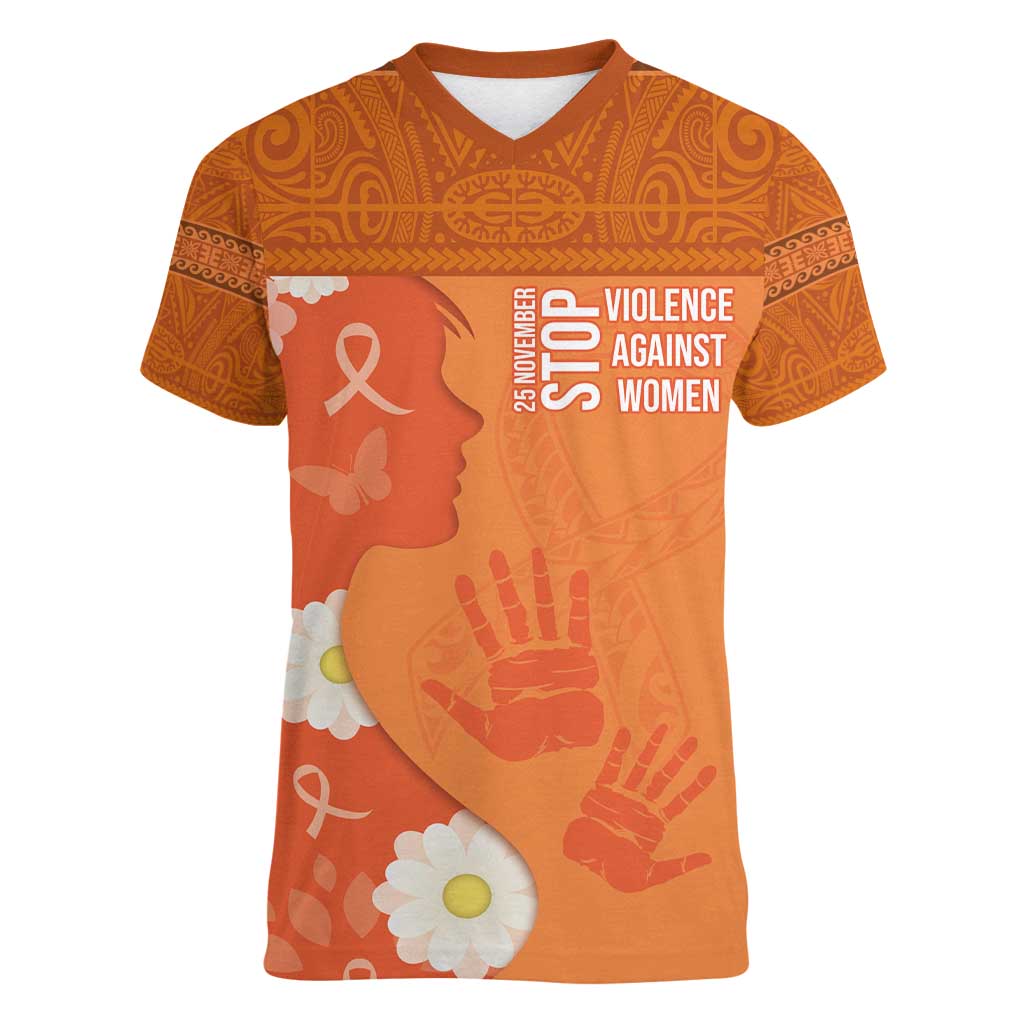 International Day for the Elimination of Violence Against Women Women V-Neck T-Shirt Polynesian Pattern