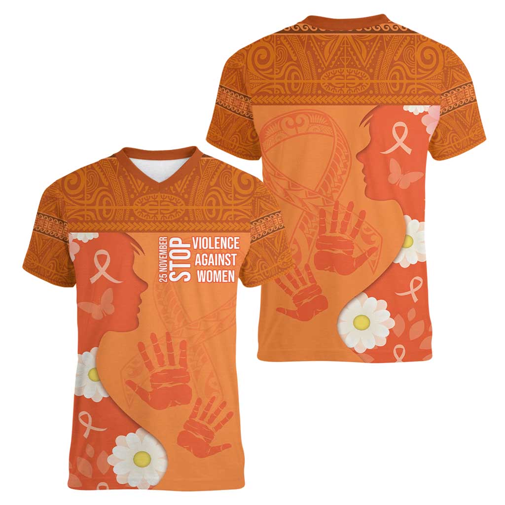 International Day for the Elimination of Violence Against Women Women V-Neck T-Shirt Polynesian Pattern