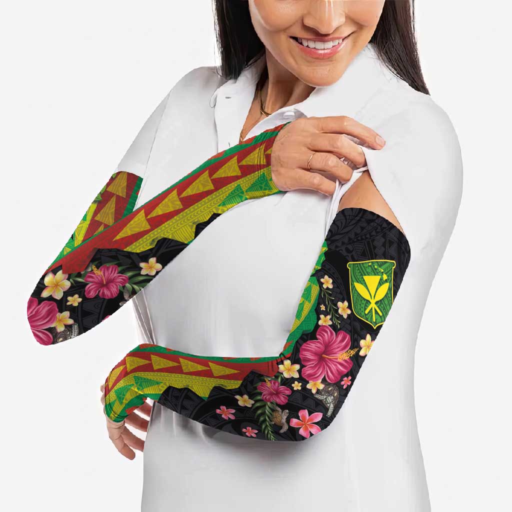 Hawaiian Independence Day Arm Sleeves Kanaka Maoli Symbols With Tapa Motifs and Tropical Plants - Polynesian Pride