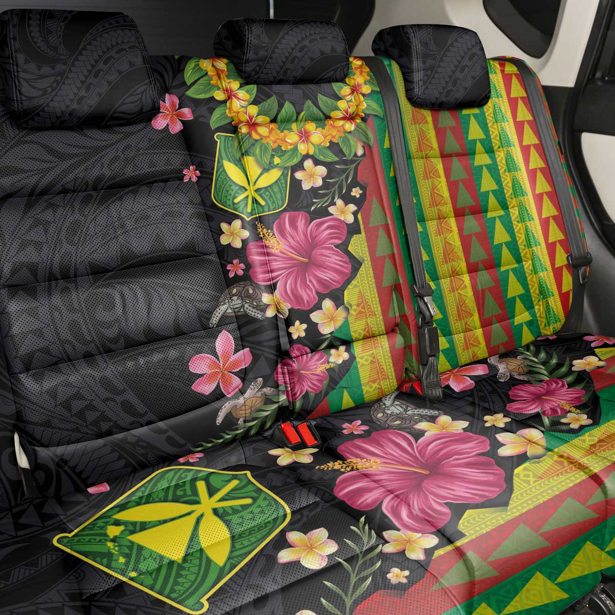 Hawaiian Independence Day Back Car Seat Cover Kanaka Maoli Symbols With Tapa Motifs and Tropical Plants LT03 - Polynesian Pride