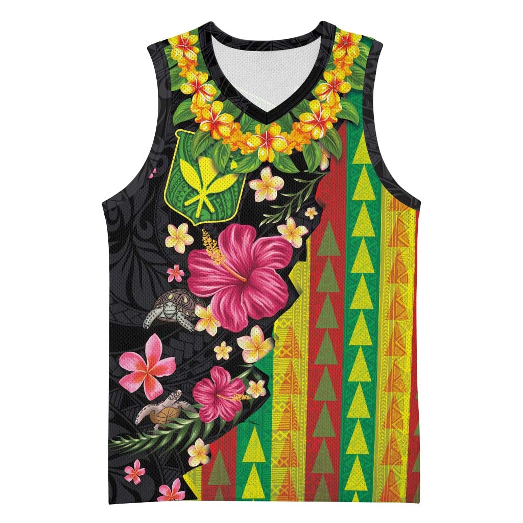 Hawaiian Independence Day Basketball Jersey Kanaka Maoli Symbols With Tapa Motifs and Tropical Plants LT03 Unisex Black - Polynesian Pride