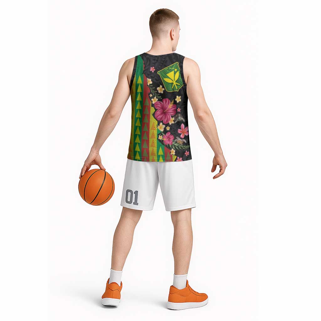 Hawaiian Independence Day Basketball Jersey Kanaka Maoli Symbols With Tapa Motifs and Tropical Plants LT03 - Polynesian Pride