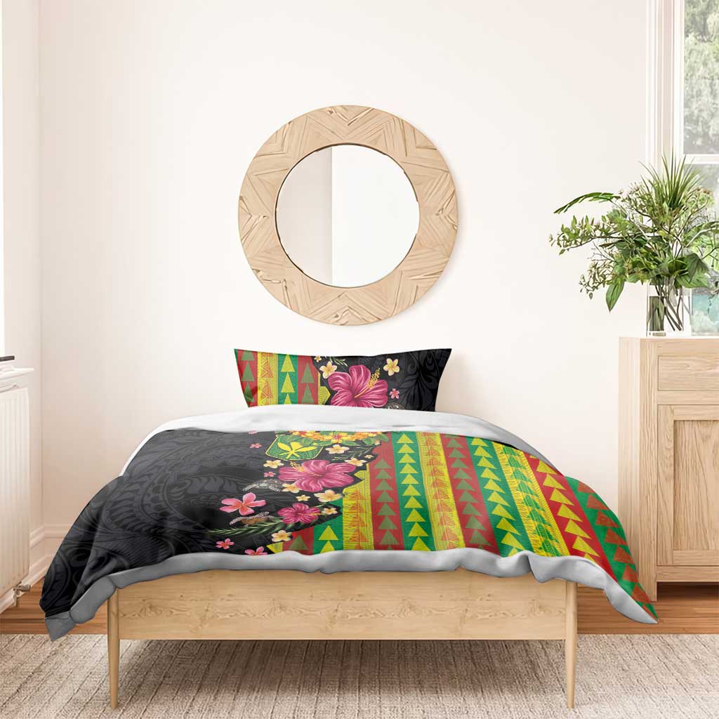 Hawaiian Independence Day Bedding Set Kanaka Maoli Symbols With Tapa Motifs and Tropical Plants - Polynesian Pride