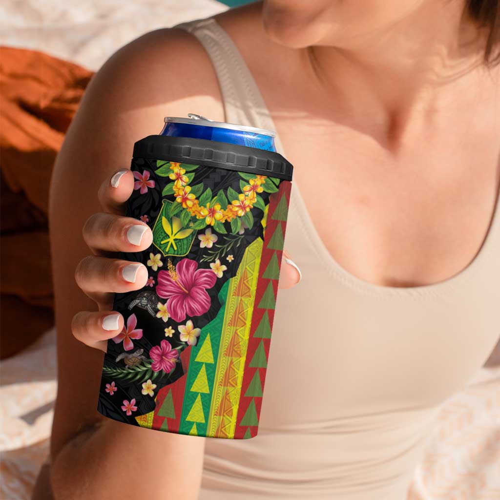 Hawaiian Independence Day 4 in 1 Can Cooler Tumbler Kanaka Maoli Symbols With Tapa Motifs and Tropical Plants LT03 - Polynesian Pride