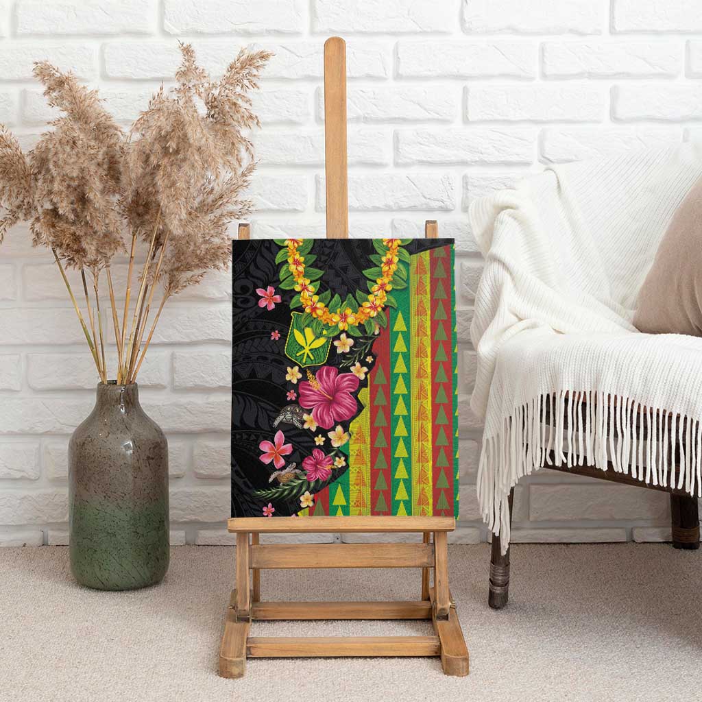 Hawaiian Independence Day Canvas Wall Art Kanaka Maoli Symbols With Tapa Motifs and Tropical Plants - Polynesian Pride