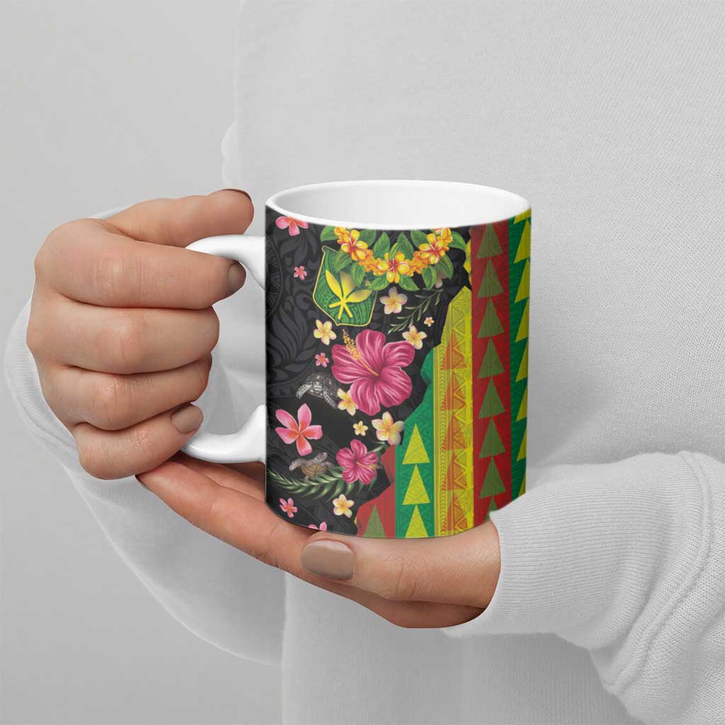 Hawaiian Independence Day Ceramic Mug Kanaka Maoli Symbols With Tapa Motifs and Tropical Plants - Polynesian Pride