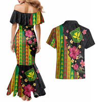 Hawaiian Independence Day Couples Matching Mermaid Dress and Hawaiian Shirt Kanaka Maoli Symbols With Tapa Motifs and Tropical Plants LT03 - Polynesian Pride