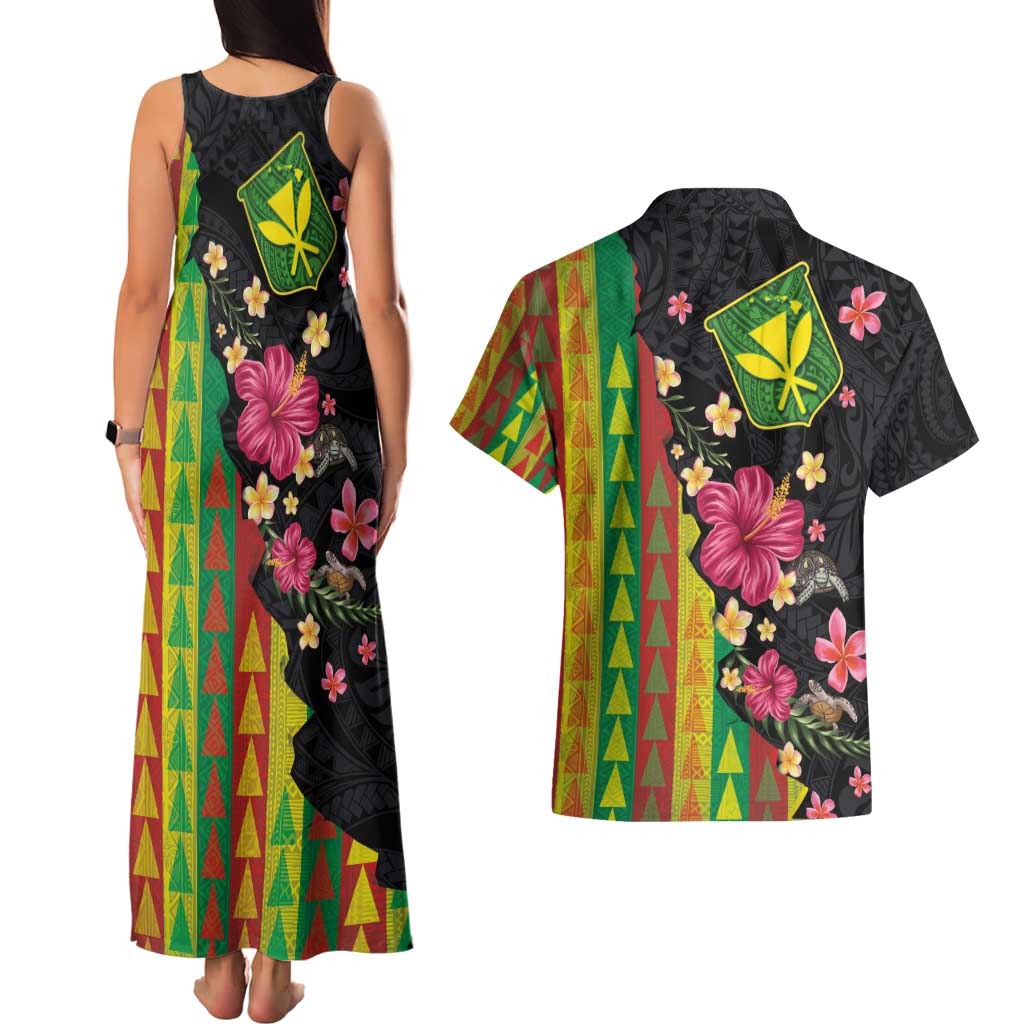 Hawaiian Independence Day Couples Matching Tank Maxi Dress and Hawaiian Shirt Kanaka Maoli Symbols With Tapa Motifs and Tropical Plants LT03 - Polynesian Pride